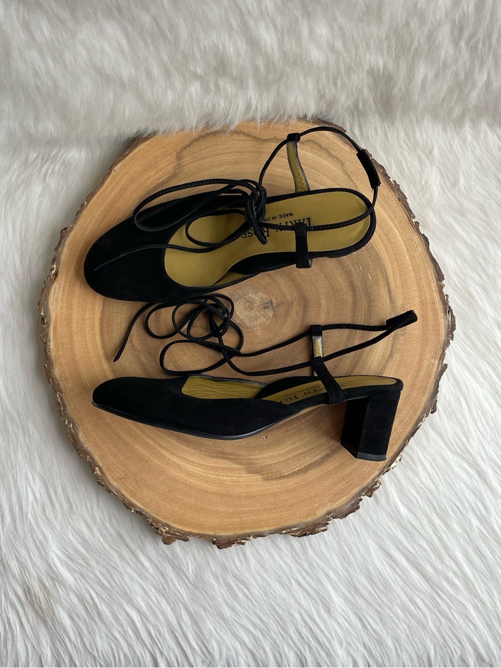 Taryn Rose vintage slingback wrap ankle tie suede block heels